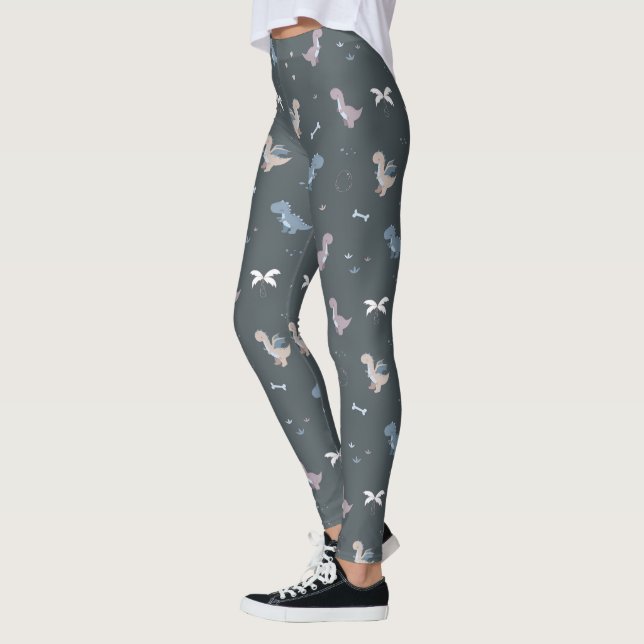 Cute Dino Patern Bluish Grått Leggings (Vänster)