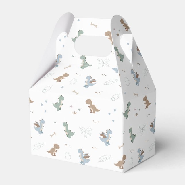 Cute Dino Patern White Favor Boxes Presentaskar (Framsidan Sidan)
