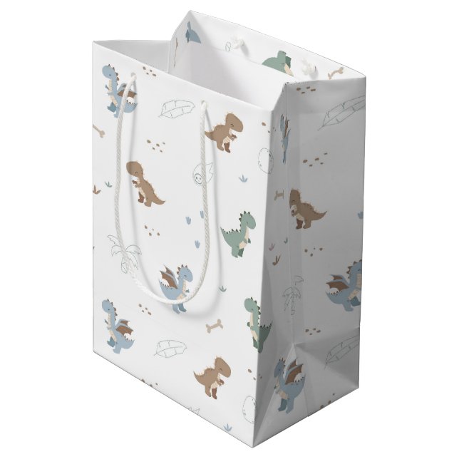 Cute Dino Patern White Gift Bag (Baksidan Vinklad)