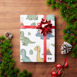 Cute Dino Pattern Kids Birthday Wrapping Paper Presentpapper
