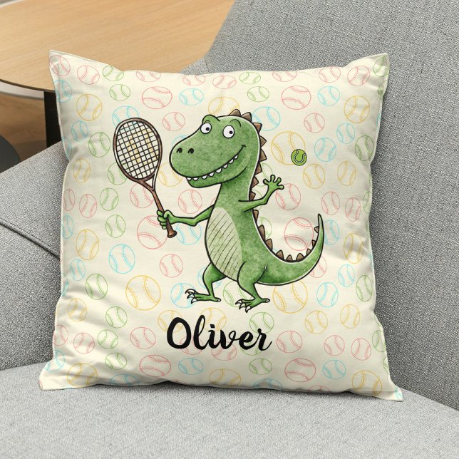 Cute Dino Pay Tennis Personlig Kudde (Skapare uppladdad)