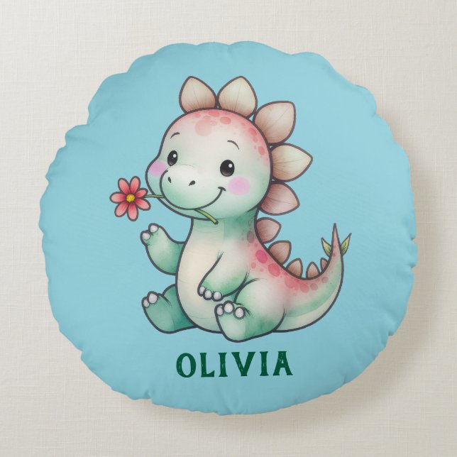 Cute Dino-Personlig Rund Kudde (Framsidan)