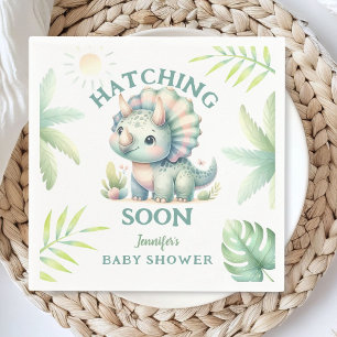 Cute Dino Triceratops Dinosaur Grönt Baby Shower Pappersservett