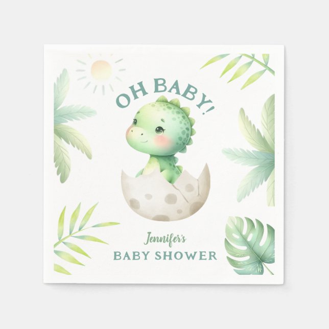 Cute Dino Tropical Dinosaur Baby Shower Pappersservett (Framsidan)