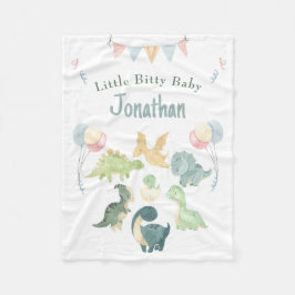Cute Dino Watercolor Personlig Teal Blue Baby Fleecefilt