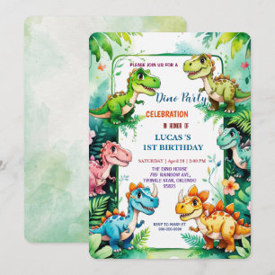 Cute DIno wildblommdinosaurs 1:a födelsedagen part Spara Datumet