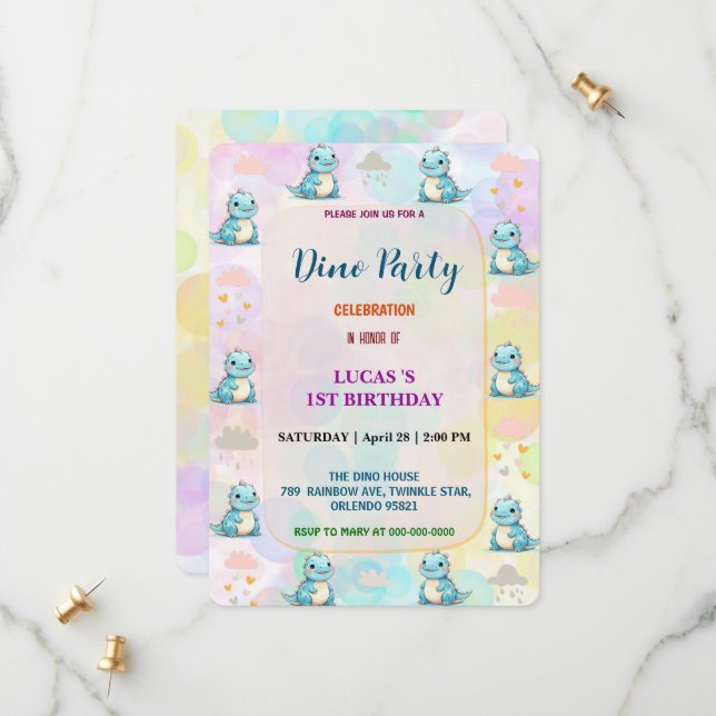 Cute DIno wildblommdinosaurs 1:a födelsedagen part Spara Datumet (Fram/Back In Situ)