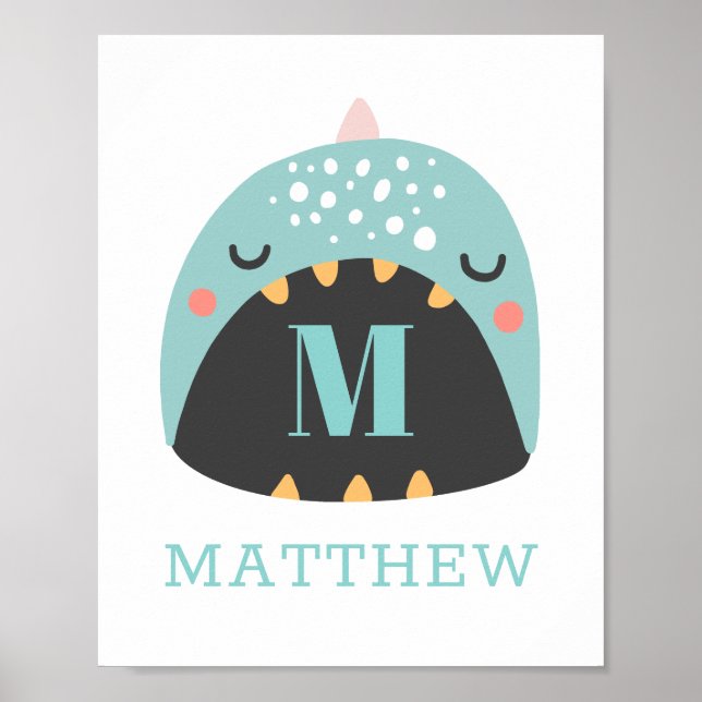 Cute dinosauaur. Blue Dino for Pojke / Nursery Poster (Framsidan)