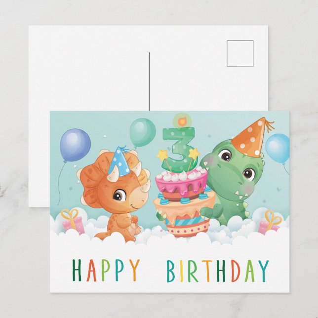 Cute dinosauer, 3:e födelsekort vykort (Fram/baksida)