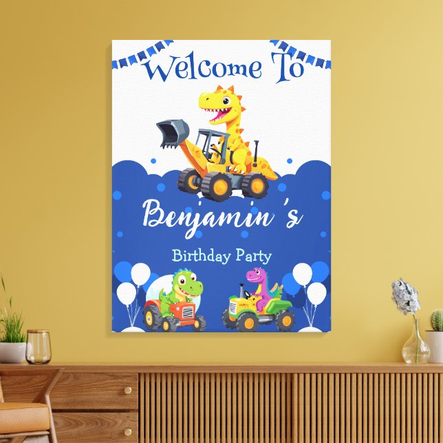 Cute dinosauer-traktor gräver lastbil-ballongen Bi Canvastryck (Insitu (Vardagsrum))