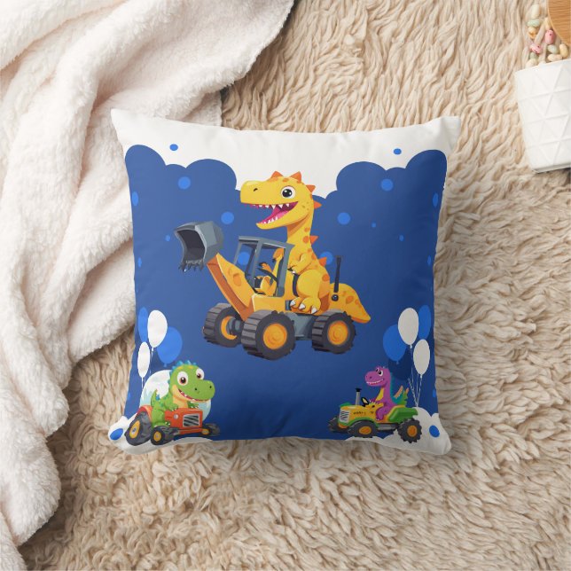 Cute dinosauer-traktor gräver lastbil-ballongen Bi Kudde (Filt)