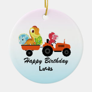 Cute dinosauer-traktorpojken Back to school Birthd Julgransprydnad Keramik