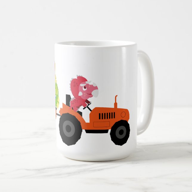 Cute dinosauer-traktorpojken Back to school Birthd Kaffemugg (Framsida höger)