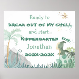 Cute Dinosaur 1:a dagen av skolfotopottecken Poster