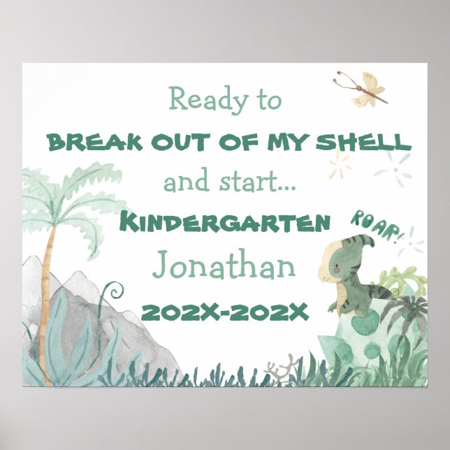 Cute Dinosaur 1:a dagen av skolfotopottecken Poster (Framsidan)