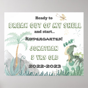 Cute Dinosaur 1:a dagen av skolfotopottecken Poster