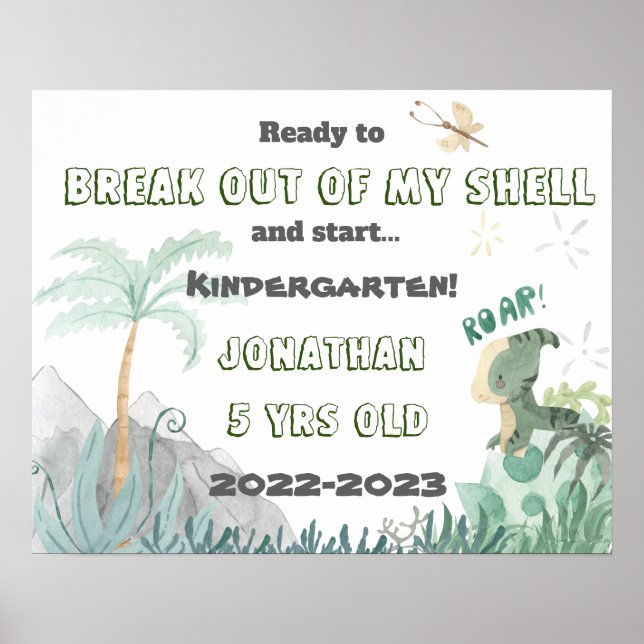 Cute Dinosaur 1:a dagen av skolfotopottecken Poster (Framsidan)