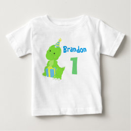 Cute Dinosaur 1:a födelsedag Blå Grönt Dino Boy T Shirt