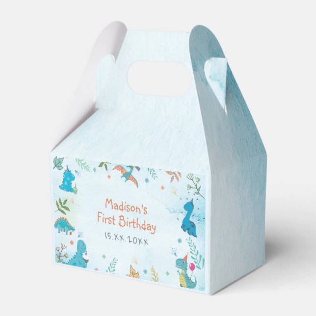 Cute Dinosaur 1:a födelsedagen Party Presentaskar (Framsidan Sidan)