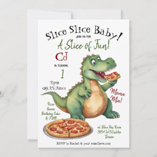Cute Dinosaur 1:a födelsedagen Pizza Party Inbjudningar