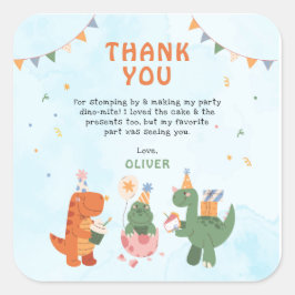 cute dinosaur 4th Birthday Thank You Cards Fyrkantigt Klistermärke