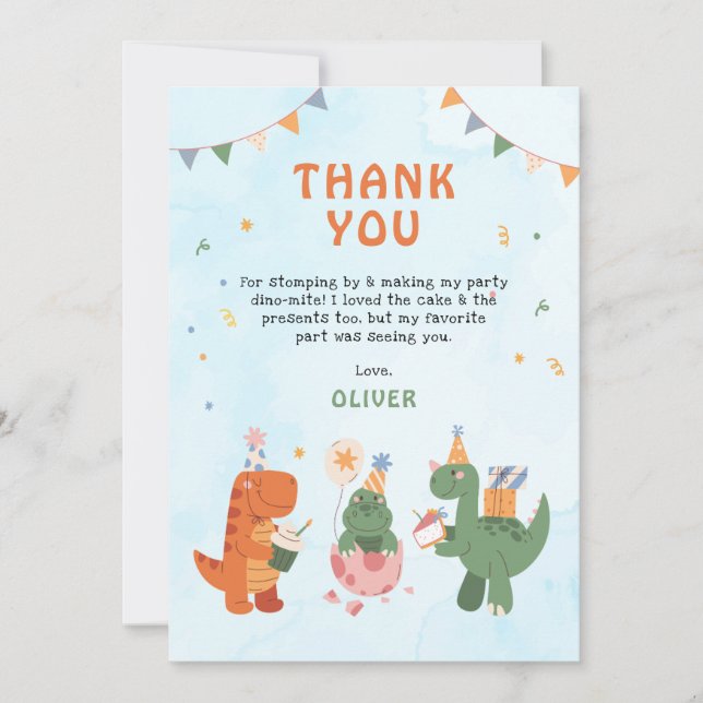 cute dinosaur 4th Birthday Thank You Cards Tack Kort (Framsida)