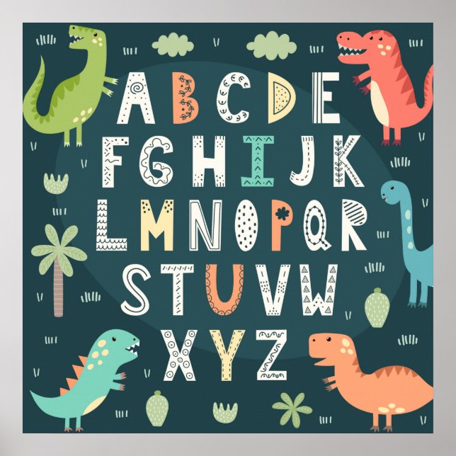 Cute Dinosaur Alphabet Brev Kids ABC Poster (Framsidan)