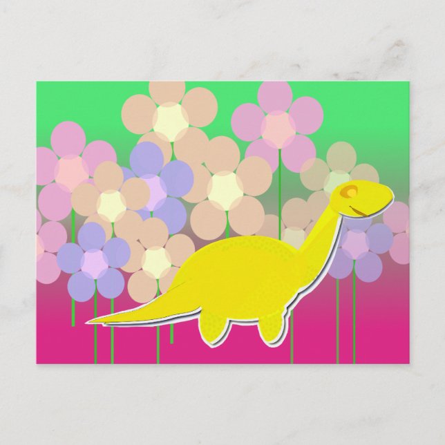 Cute Dinosaur and Flowers Postcard Vykort (Framsida)