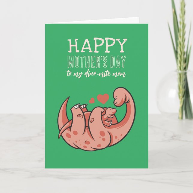 Cute Dinosaur Animal Tecknad Lycklig Mors dag Kort (Framsida)