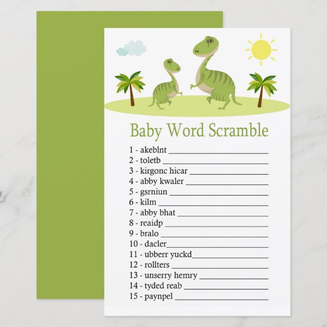 Cute Dinosaur Baby ord scramble-spel (Fram/baksida)