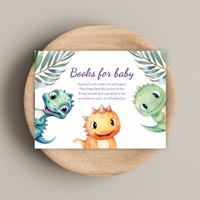 Cute Dinosaur Baby Shower Bokar för Baby Tilläggskort (Playful Watercolor Dinosaur Baby Shower Enclosure Card)