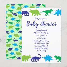 Cute Dinosaur Baby Shower Dino Blue och Grönt Boy Inbjudningar