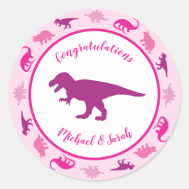 Cute Dinosaur Baby Shower Dino Rosa Girl Girl Runt Klistermärke