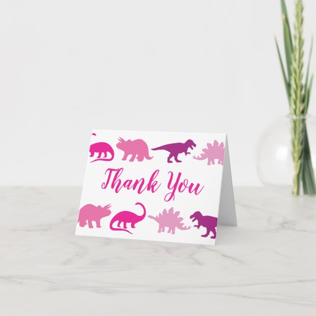 Cute Dinosaur Baby Shower Dino Rosa Girl Girl Tack Kort (Framsida)