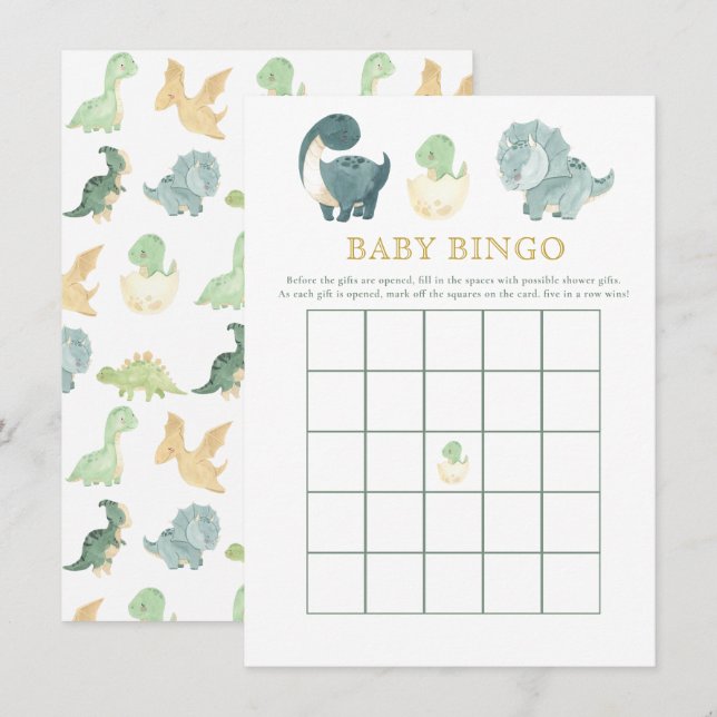Cute Dinosaur Baby Shower Game Baby Bingo Tilläggskort (Fram/baksida)