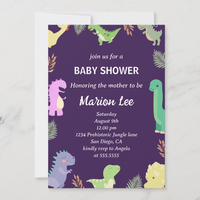 Cute Dinosaur Baby Shower Party Party-inbjudan Inbjudningar (Framsida)