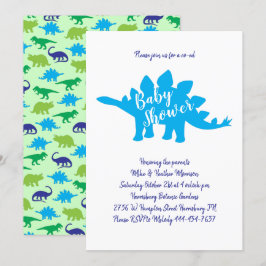 Cute Dinosaur Baby Shower Stegosaurus Blue Boy Inbjudningar