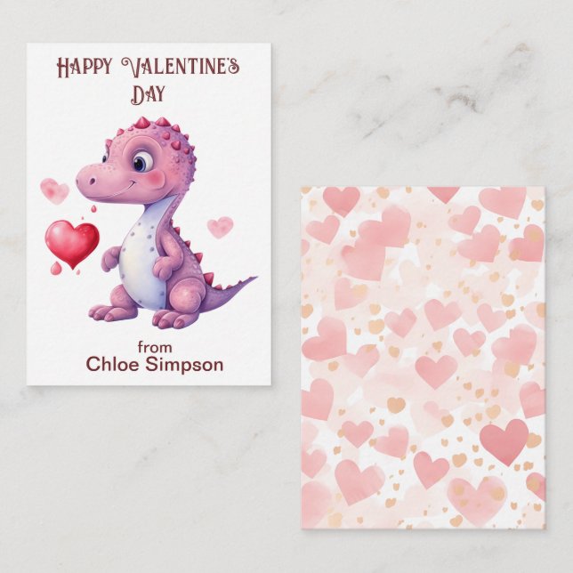 Cute Dinosaur Barn Valentine Classroom Party Anteckningskort (Fram/baksida)