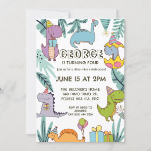 Cute Dinosaur Barns födelsedag Inbjudningar
