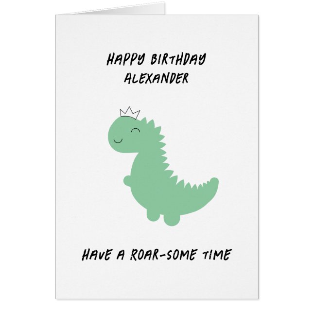 Cute Dinosaur Birthday Card, roligt. Anpassningsba Hälsningskort (Framsidan)