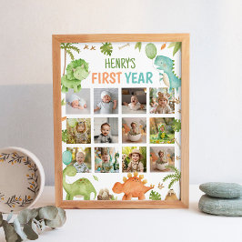 Cute Dinosaur Birthday First Year Photo Milestone Poster