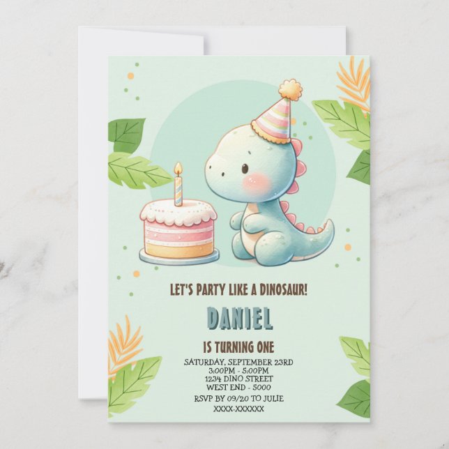 Cute Dinosaur Birthday-inbjudan Inbjudningar (Framsida)