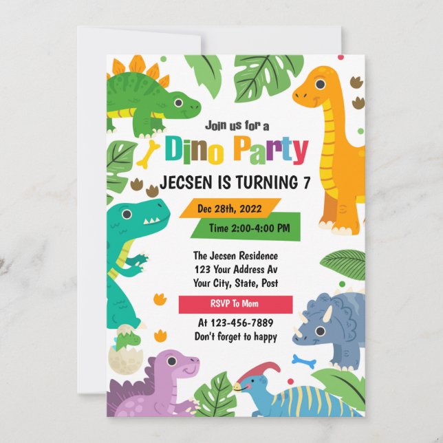 Cute Dinosaur Birthday-inbjudan Inbjudningar (Framsida)