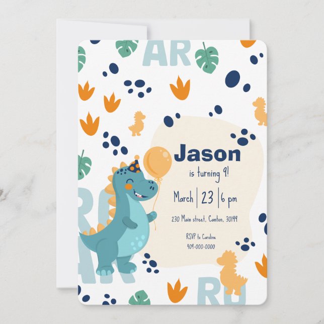 Cute Dinosaur Birthday Invitation  Inbjudningar (Framsida)