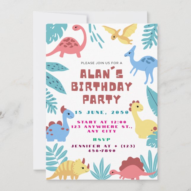 Cute Dinosaur Birthday Invitation Inbjudningar (Framsida)