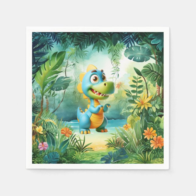 Cute Dinosaur Birthday Napkins Pappersservett (Framsidan)
