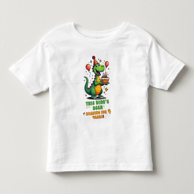 Cute Dinosaur Birthday Shirt för 4-åringar T Shirt (Framsida)