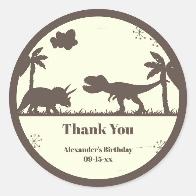 Cute Dinosaur Birthday Tack Runt Klistermärke (Framsida)