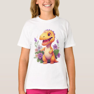 Cute Dinosaur Blommigt T-Shirt - Aditable Dino Äls