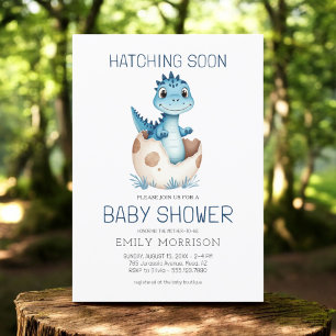 Cute Dinosaur Blue Boy Hatching Snart på babyskor Inbjudningar
